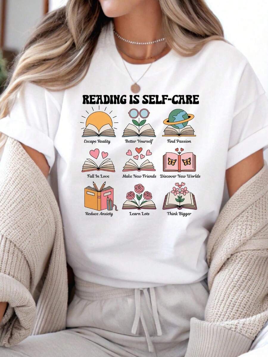 Camiseta "Reading Is Scare", Camiseta para amantes de los libros, Camiseta de lectura para la salud mental, Camiseta cómoda para lectores. Camiseta unisex de algodón puro de 220 g, peso ideal para todas las estaciones, adecuada tanto para hombres como para mujeres. Tejido duradero de alta calidad, suave al tacto y de larga duración. Camiseta transpirable. Adecuada para mujeres en primavera y verano, vacaciones, Día de la Madre, Día de la Independencia. - Blanco - Ver 1