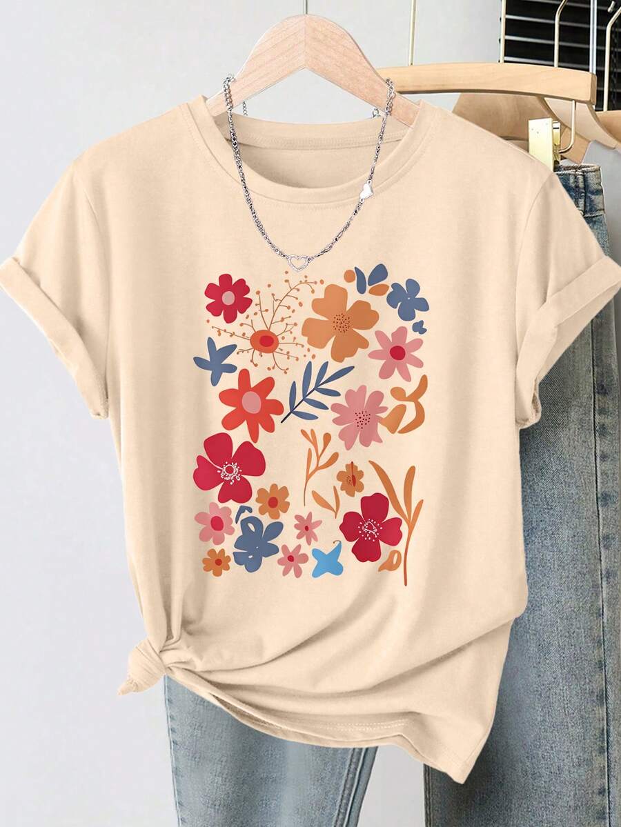 GiftGiftGiftGift2026 Primavera Verano Nueva Camiseta de Manga Corta para Mujer con Cuello Redondo, Estilo Matisse, Estampado Floral Abstracto, Estilo Vintage Desgastado, Top Casual, Tela Suave, Ropa de Mujer de Alta Calidad |   Diseño Divertido y Peculiar |   Adecuado para uso diario en primavera, verano y otoño. |   PlaSoftSoftSoftSoft