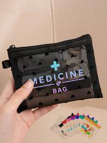 Black Mesh Medical Bag, Heart-Shaped Mesh Zipper Pill Organizer Pouch, Portable Transparent Pill Storage Bag For Vitamins, Supplements And Medical Supplies, Lightweight Travel Medication Bag For Daily Carry, Home, Travel And Outdoor Emergency Use, Ideal Gift For Patients, Nurses, Medication Users And Students, Can Be Used As Medical Bag, Pill Organizer, First Aid Kit And Travel Storage Bag - Multicolor - View 8