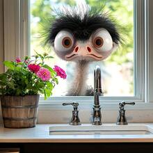 1pc Of Humorous Big-Eyed Ostrich Window Sticker, Removable Self-Adhesive Decoration, Suitable For Windows, Glass Doors, And Home Decor Wall Stickers, Adds Charm To The Space - Multicolor - View 6