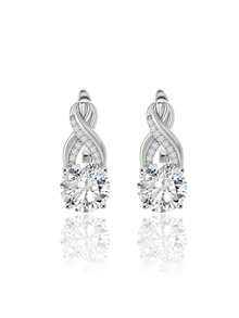 1pc S925 Silver 4.1CT Moissanite French Luxury Twisted Hoop Earrings, Full Diamond Wrapped Design, Elegant For Daily, Business, Wedding, Party, Valentine's Day, Birthday Gift - Silver - View 3
