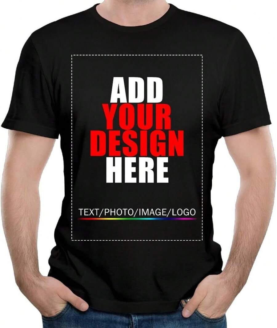Custom T-Shirts, Create Your Own T-Shirt, Personalized T-Shirts, Add Your Design/Image/Text For Men And Women - 黑色 - 查看 1