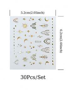 30 miếng dán móng tay phong cách Gothic vàng ánh kim, tự dính, thiết kế 3D, phong cách INS phương Tây Y2K, chống thấm nước, tự làm móng, trang trí nghệ thuật móng tay, dụng cụ làm móng. - Vàng - Xem 8