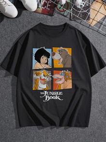 Colorful Illustration Inspired By Jungle Adventures With Cheerful Characters Symbolizing Friendship, Freedom And Nature. Comfortable Women's T-Shirt With A Classic Cut, Soft And Breathable, Ideal For Everyday Wear. - 黑色 - 查看 3