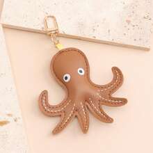1pc Unisex Cute Cartoon Octopus PU Leather Keychain Pendant, Creative Animal Decor Charm For Bag Accessory - Brown - View 4