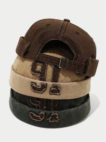 1pc Vintage European And American Washed Distressed 91 Beanie Hat, Retro Numeric Fashion Versatile - A - View 7