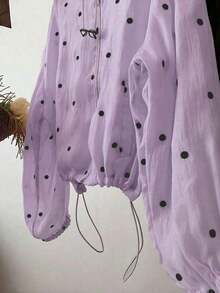 Chaqueta ligera con cremallera y dobladillo con cordón de lunares para mujer, primavera - Morado - Ver 5