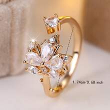 Vanel 1 pièce Bague ouverte élégante en forme de papillon sertie de CZ, bijou romantique et à la mode pour un port quotidien - jaune d'or-blanc - Voir 4