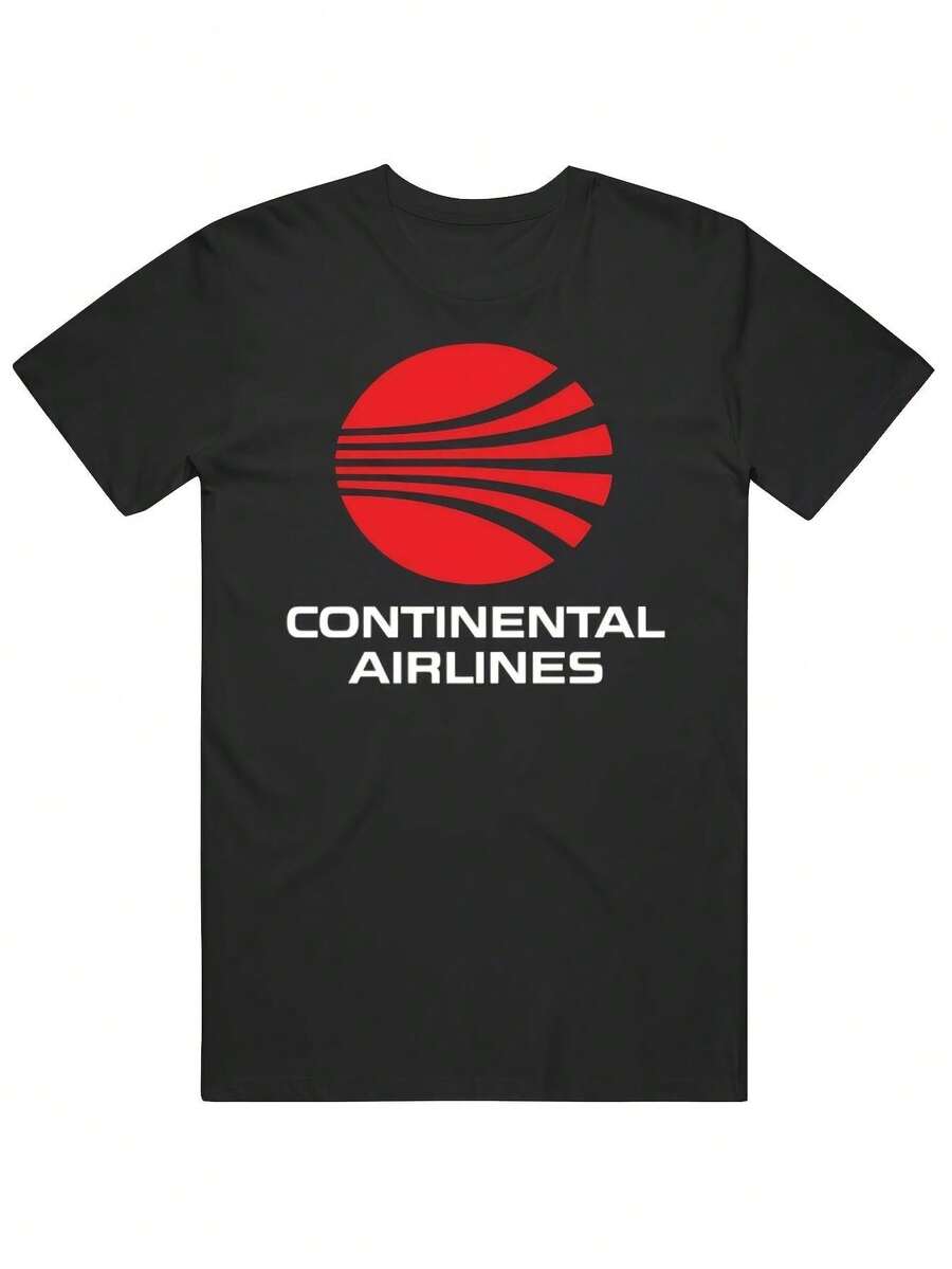 Retro Continental Airlines Logo T-Shirt For Men And Women - Vintage Airline Design, Soft Unisex T-Shirt Suitable For Casual Wear, Aviation Gifts, Everyday Wear, And Nostalgic Clothing For The Iconic Airline. A Short-Sleeved T-Shirt Suitable For Home, Everyday Wear, Parties, And Travel, Perfect As A Gift For Friends Or Family. - 黑色 - 查看 1