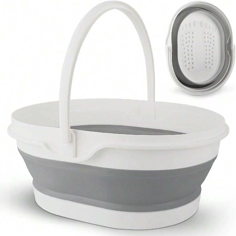 Collapsible Foot Soaking Tub For Foot Bath Soak Spa, Foot Tub For Soaking Feet Massager Health Care, Plastic Bucket With Handle Wash Basin Laundry Basket For Travel Beach RV, Gifts For Women Parents - White - View 1