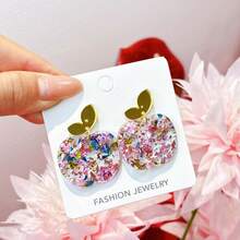 1 Pair Acrylic Apple Earrings With Rhinestones, Cute Earrings For Back To School, Teacher's Day, Suitable For Campus Daily Wear, Gift For Girls - Multicolor - View 7