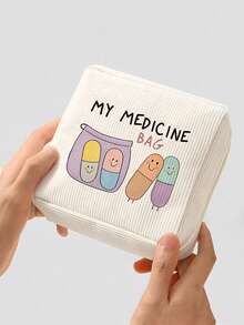 「Medicine」圖案印花便攜收納袋 藥盒急救包 化妝包零錢包，適合日常使用/戶外/旅行，方便收納、化妝品、手機等小物品，旅行必備，聖誕禮物、個性化禮物袋、教師節禮物、小禮物交換、房間裝飾 - 彩色 - 查看 2