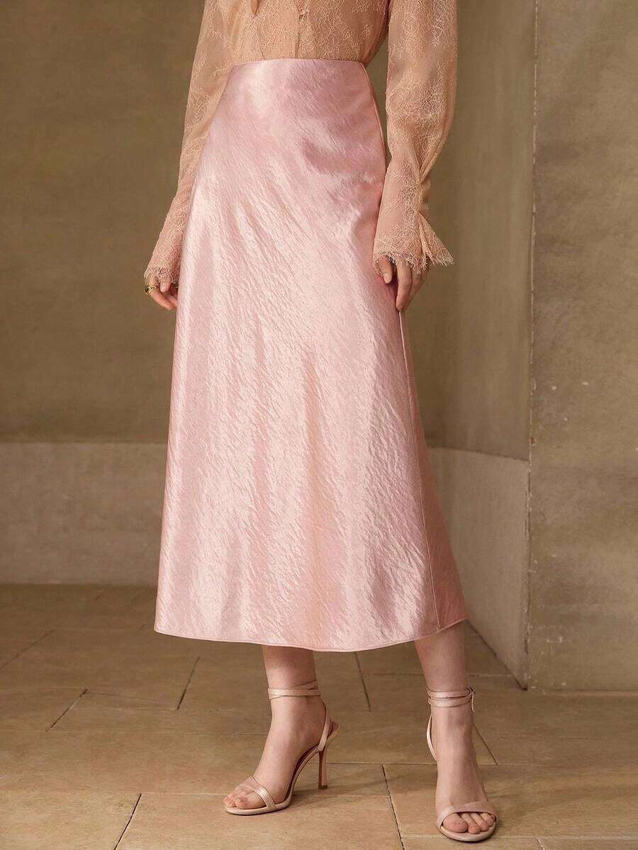 PREMIUM FALDA SATINADA ELEGANTE Y MINIMALISTA DE CORTE A PARA MUJER, PRIMAVERA/VERANO - Rosa - Ver 1