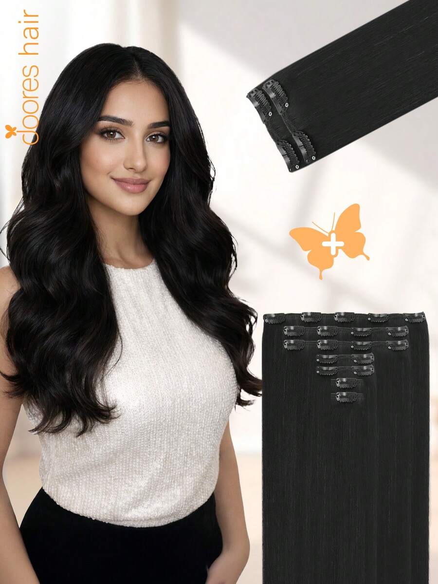 DOORES 9PCS Clip In Hair Extensions Straight Real Human Hair Natural Virgin Human Hair Extensions Double Weft Clip Ins Invisible & Soft Mini Hair Pieces For Thinning Hairs For Women - S1B - View 1