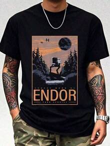 1 pieza Camiseta de manga corta de cuello redondo holgada unisex de 180g, 100% algodón puro transpirable y suave, estilo Y2K Bababask con estampado gráfico moderno, ideal para mujer y hombre, perfecta para uso diario, festivales, conciertos y todas las estaciones - Negro - Ver 1