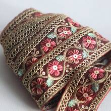1/5"復古花卉亮片刺繡裝飾緞帶，適用於衣物、配件、包包、帽子、窗簾及手工藝裝飾蕾絲飾邊 - 多色C - 查看 8