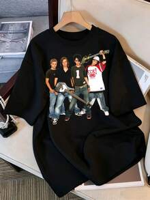 2026 T-Shirt, Retro Tokio Hotel Print T-Shirt (Full Group), Casual And Loose-Fitting Cotton T-Shirt, Unisex Top For Rock Fans, Short-Sleeved Streetwear. Retro Style K-Pop Idol Oversized T-Shirt, Vintage Graphic Print T-Shirt, Casual Short-Sleeved Top, K-Pop Fan Merchandise, Black Streetwear T-Shirt For Fans, Vintage K-Pop Star Graphic Print T-Shirt, Oversized Short-Sleeved T-Shirt With Retro Letter Print, Casual Black Crew Neck Top, Gift For Streetwear Style Idol Fans, Comfortable Loose-Fitting Cotton Blend T-Shirt For Women And Men. - Black - View 6