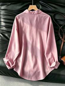 Camisa holgada de manga larga casual para mujer, adecuada para el trayecto al trabajo en primavera y otoño - Rosado Sandía - Ver 2