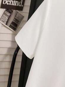 Camiseta de manga corta casual de mujer con dobladillo de volantes en contraste para el verano - Blanco - Ver 7
