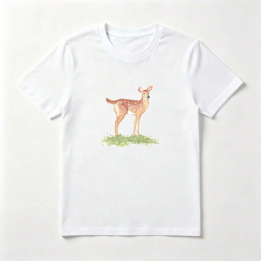 Toalla Mujer Algodón Estampado Ciervo - Top Verano Dulce - Blanco - Ver 1