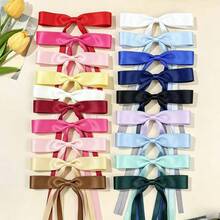 2/4/6/8PCS Satin Bow Hair Clip, Long Streamer Ribbon Barrette, Solid Color Elegant Hair Accessory For Half Up Hairstyle, Daily Party Hair Decor - Single-layer Bow - View 1