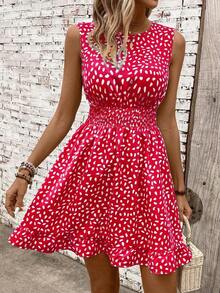 Vestido casual - Vestido casual moderno - Vestido casual de vacaciones - Vestido pastoril para mujer - Vestidos de verano para mujer - Ropa de mujer - Vestidos talla grande vendidos - Atuendos de verano para mujer - Rojo 2 - Ver 5