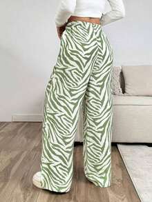 Pantalones con cordón de mujer con estampado de leopardo blanco - Verde lima - Ver 2
