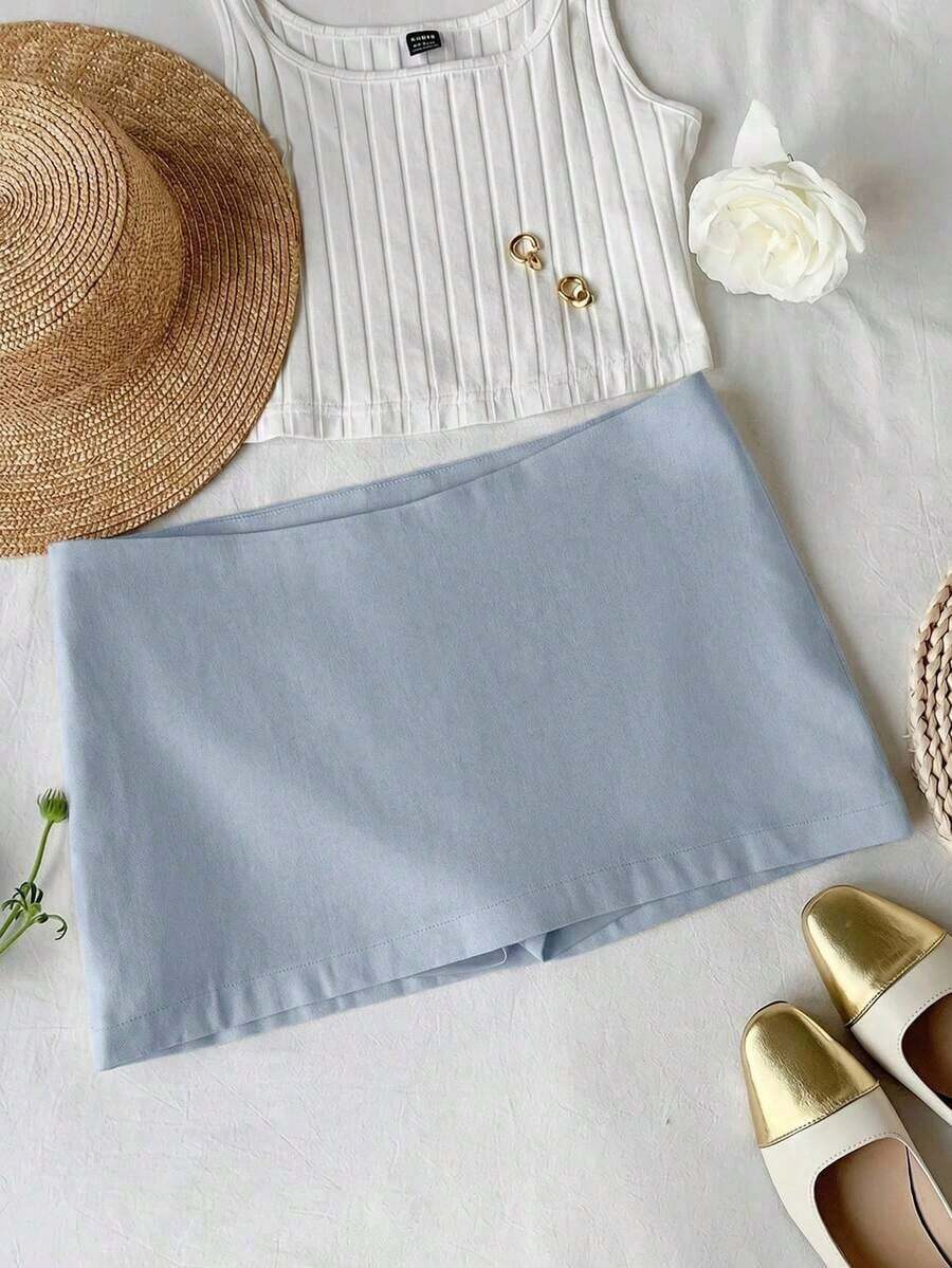 Minifalda sólida de uso casual y versátil para uso diario - Celeste - Ver 1