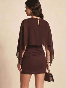 Vestido mini desmontable de 2 en 1 de unicolor, adecuado para salir de noche, vacaciones, fiestas de cumpleaños, uso diario elegante de verano - Champán - Ver 8