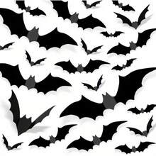 48 piezas Decoraciones de murciélagos 3D para Halloween con múltiples tamaños disponibles, siluetas de murciélagos realistas en negro y gris perfectas para decorar paredes, ventanas y puertas. Ideal para crear una atmósfera de fiesta de Halloween espeluznante, también adecuado para arreglos de escenas de Navidad y vacaciones, esencial para las fiestas de Halloween - Varios estilos - Ver 2