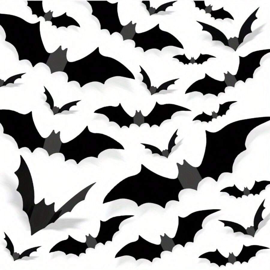 48 piezas Decoraciones de murciélagos 3D para Halloween con múltiples tamaños disponibles, siluetas de murciélagos realistas en negro y gris perfectas para decorar paredes, ventanas y puertas. Ideal para crear una atmósfera de fiesta de Halloween espeluznante, también adecuado para arreglos de escenas de Navidad y vacaciones, esencial para las fiestas de Halloween