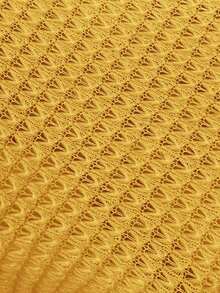 Camiseta de punto de gofre de cuello en V sólido, de manga corta, casual para primavera y verano - Amarillo - Ver 7