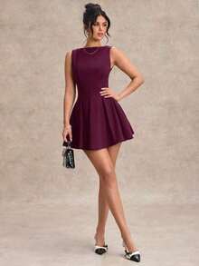 Vestido minimalista de una línea y escote en forma de U sin mangas, de color negro, vestido sexy para citas, vestido de dama de honor, elegante vestido negro pequeño, para primavera/verano - Granada - Ver 7