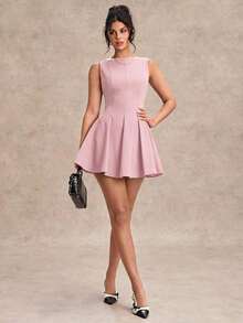 Vestido minimalista de una línea y escote en forma de U sin mangas, de color negro, vestido sexy para citas, vestido de dama de honor, elegante vestido negro pequeño, para primavera/verano - Rosa coral - Ver 8