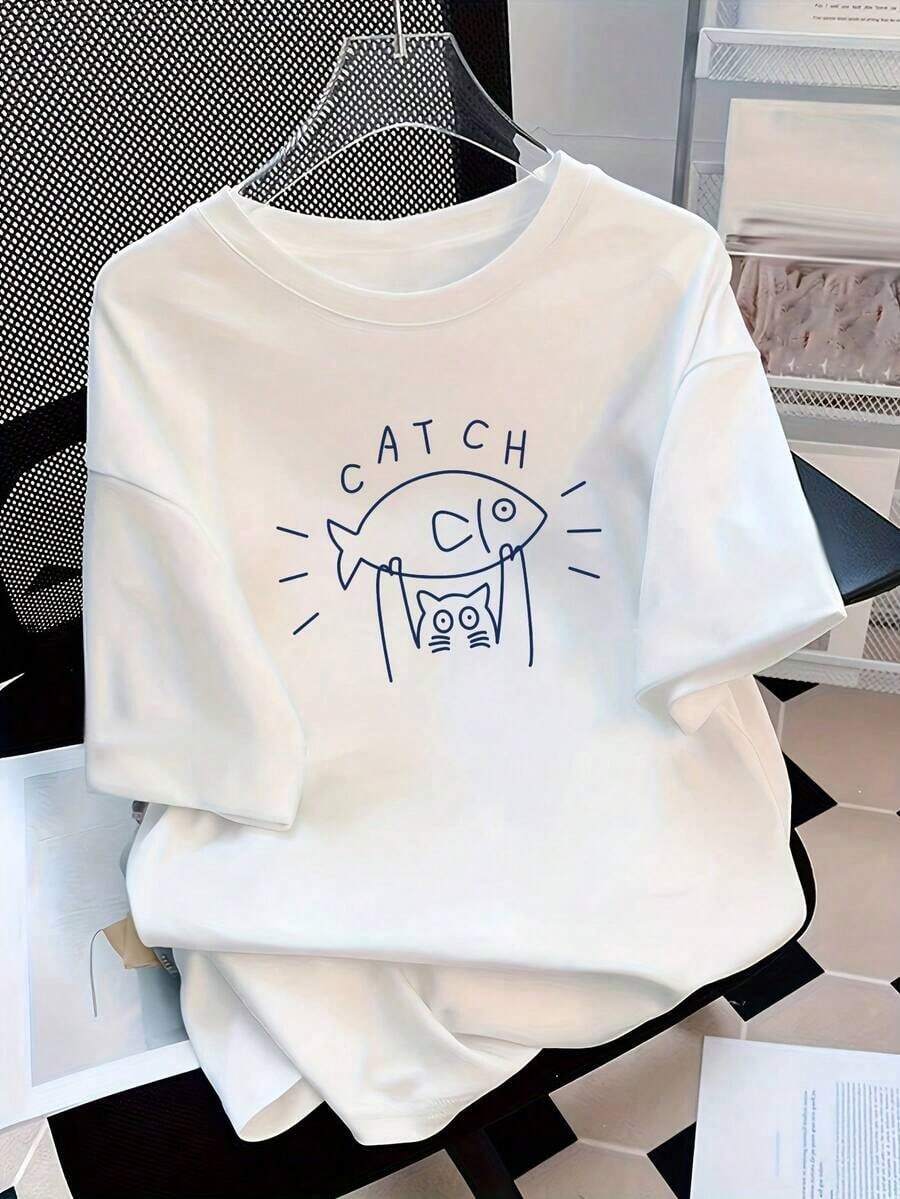 Camiseta de manga corta para mujer, diseñada con un corte holgado y estampados de dibujos animados, hecha de algodón puro antiarrugas. Playeras Deportivas Para Mujer - Estilo IV - Ver 1