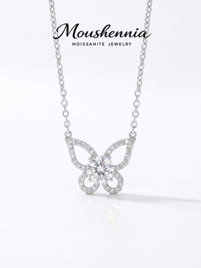 MOUSHEENIA Dây chuyền hình bướm bằng bạc Sterling 925 đính đá Moissanite dành cho nữ, mặt dây chuyền hình động vật nhỏ nhắn với kim cương nhân tạo cắt tròn, trang sức cưới lấp lánh, quà tặng sinh nhật, kỷ niệm cho người yêu.