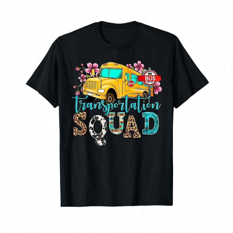 Camiseta unisex de manga corta, Camiseta de la Brigada de Transporte, Conductor de Autobús, Autobús Escolar, Regreso a Clases, playeras hombre, spiderman, ,  mujer, romwe men, boho chic, regalos para maestras, camiseta para mujer, conjuntos curvy para mujer, y2k - Negro - Ver 1