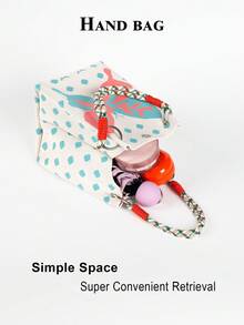 Cute Cartoon Multi-Color Knot Decor Large Capacity Bucket Bag, Handheld Tote, Elegant Multifunctional Travel Handbag, Kawaii - Beige - View 5
