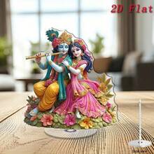 2D Rotatable Crystal Statue Decor - Vibrant Hindu Deity Sculpture With Flute And Conch, Intricate Floral Design, Decorative For Diwali Home, Office Desk, Spiritual Ambiance, Home Decor, Religious Decor, Traditional Decor, Handcrafted Appearance - D - View 4