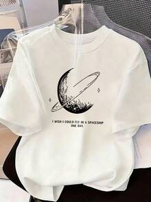 Camiseta de Manga Corta con Tema de Universo y Sueños,Camiseta de manga corta de moda para primavera y verano de 2026, hecha en México, 180 gramos. Estampado de dibujos animados, modelo de pareja, apta para uso interior o exterior. Cuello redondo, unisex, ideal para oficina y ocio. Paquete de una pieza. - WH-P631577SLNDXZGY481 - Ver 2