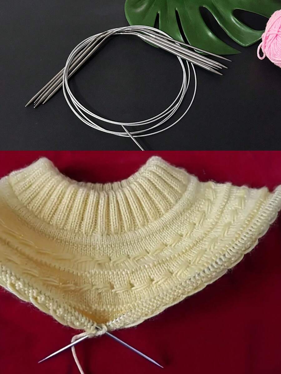 3 peças/Conjunto Agulhas de Tricô de Aço Inoxidável de 80cm, Design Circular, Adequado para Tricô Plano e Circular, Sem Necessidade de Emenda, Agulhas de Aço Inoxidável Lisas, Tricô Sem Emendas, Sem Emaranhados, Pode Ser Usado para Suéteres, Xales, Mantas, Almofadas e Outros Projetos de Tricô - Agulhas circulares de aço inoxidável para tricô - Visão 1
