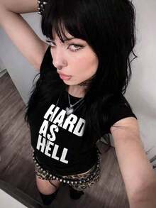 Camiseta de manga corta con letras de estilo retro punk, top de estilo gótico Y2K, top de estilo hip-hop callejero, moda de mujer de los 90 - Negro - Ver 10