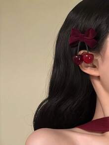 2pcs/Set Women's Red Cherry Bow Hair Clips, Cute Sweet Elegant Alligator Clips For Daily Wear And Party,Hair Barrettes - Multicolor - View 5