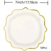 10/20/50Pcs 7/9-Inch White & Gold Foil Party Plates, Perfect For Graduation Supplies, Party Decorations, Birthday Parties, Weddings, Picnics And Baptisms - Gilded Fan Shape - View 12