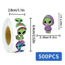 500PCS/Roll Fun Bizarre Cartoon Alien Roll Stickers Creative Rewards Gift Decoration Scrapbook Envelope Invitation Sticker - 1 Set - View 3