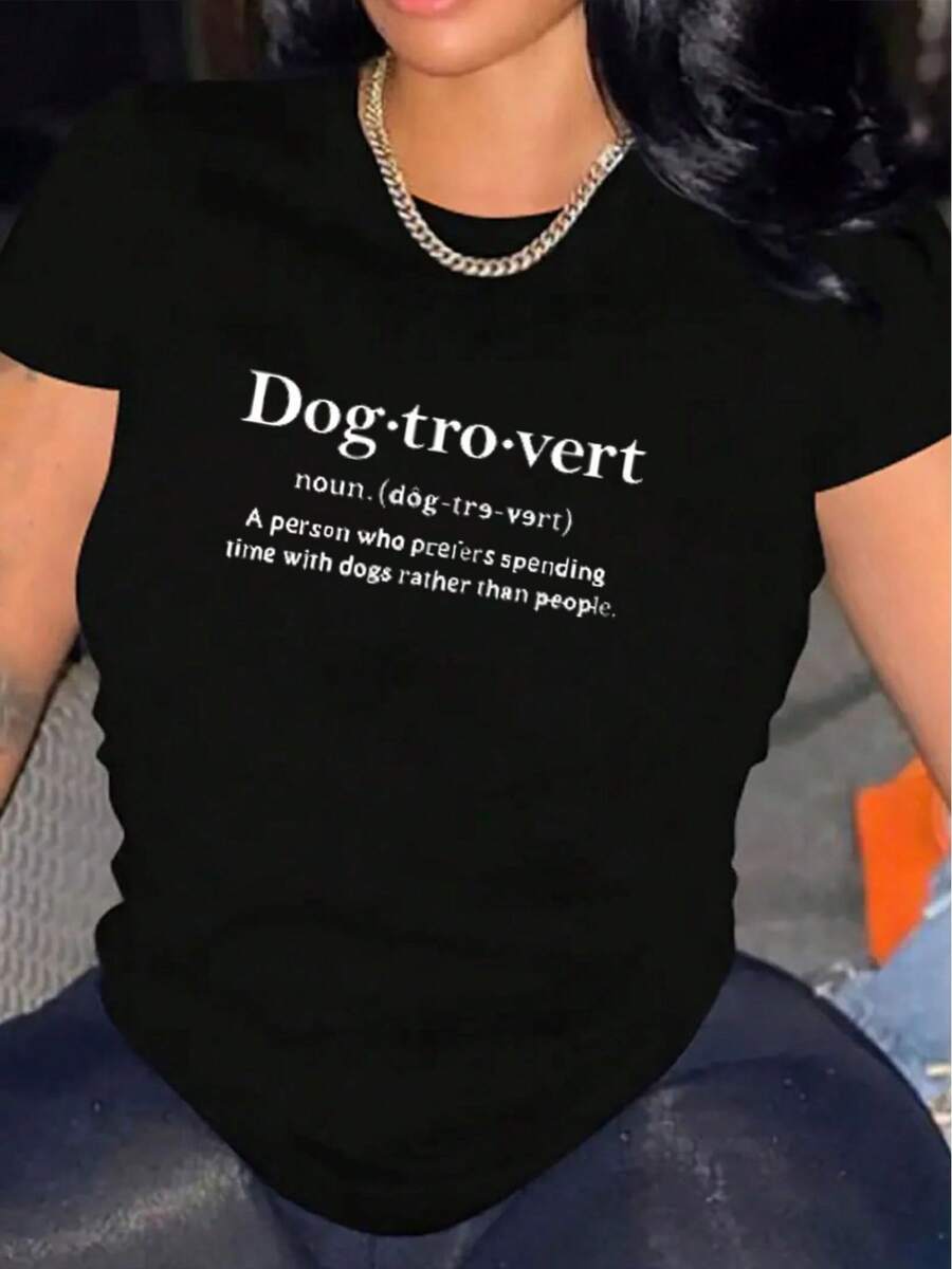 Women's Casual Short Sleeve T-Shirt, 1 Piece, 100% Thick Cotton - Comfortable Round Neck, Soft And Pretty Top - 黑色 - 查看 1