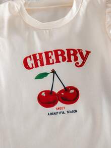3pcs/Set Girls' Casual Outgoing Fashion Cherry & Letter Print Round Neck Sleeveless Tops, Summer - Multicolor - View 5