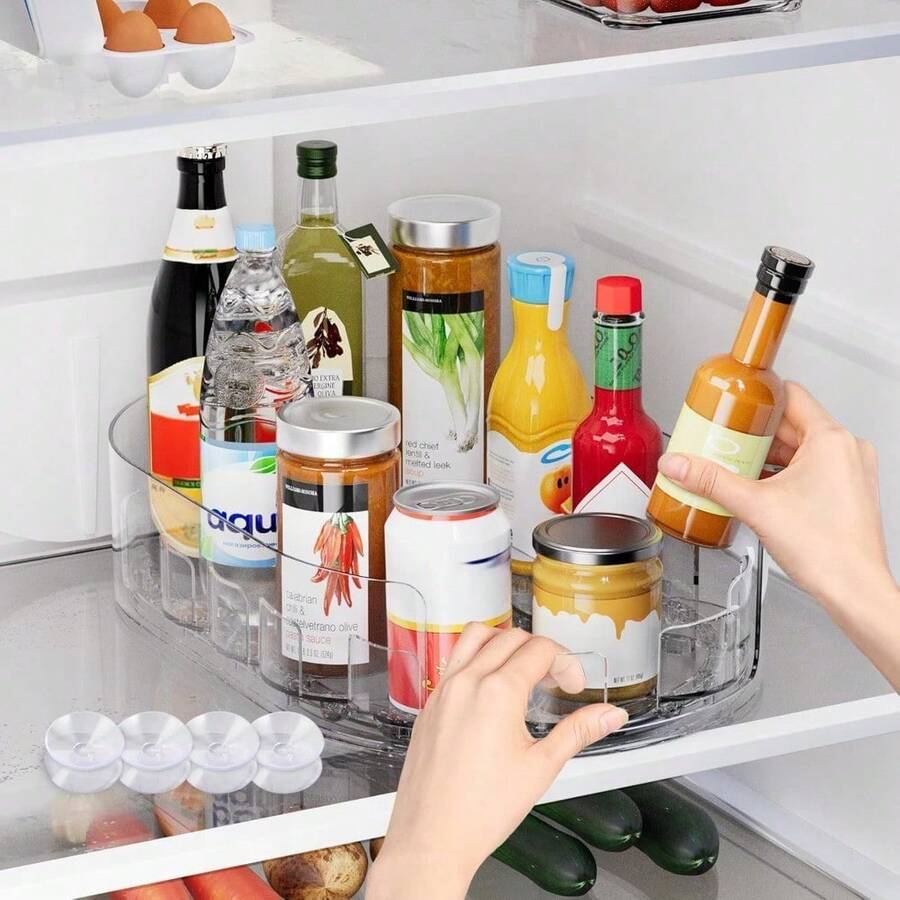 Transparent 360° Rotating Refrigerator Storage Rack/Shelf/Rotating Tray/Spice Rack, Saving Space, Suitable For Condiments, Sauces, Jams – Suitable For Refrigerators, Cabinets, Tables, Wardrobes - one-size - View 1