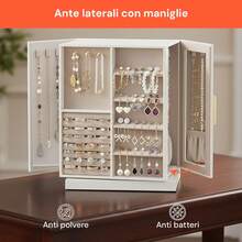 Avilia Organizer Gioielli Rotante a 360° con Cassetti, Ganci e Rivestimento in Velluto - Bianco - Visualizzare 9