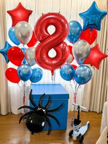 6件組蜘蛛生日主題數字氣球套組，包含紅色大號生日數字(1-9)、黑色蜘蛛、五角星氣球，適合男性，附星形氣球，男孩慶祝派對、嬰兒洗禮蜘蛛主題生日派對裝飾 - 多色 - 查看 7